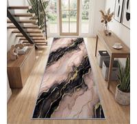 Modern Abstract Fluid Runenr Rug for Hallway Non-Slip Washable Nude Pink Marble Gilded Cracked Long Carpet Runner 60 x 180 cm Low Pile for Entryway Entrance Hall Laundry Corridor Bedroom Decor