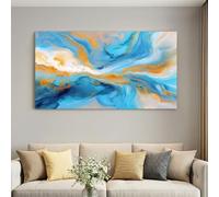 Modern Abstract Framed Canvas Wall Art 40L x 30W cm Blue and Gold Vortex Artwork Wall Canvas Pictures for Living Room Bedroom Hallway Decoration Prints with Hooks and Nails