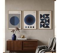 Modern Abstract Geometric Canvas Wall Art Set of 3 Unframed Minimalist Blue and Black Circle & Pattern Prints Contemporary Nordic Style Canvas Posters for Living Room Bedroom Office (40 x 60 cm)
