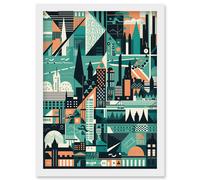 Modern Abstract Geometric Dundee Cityscape Design Artwork Framed Wall Art Print A4 Artery8 White One Size