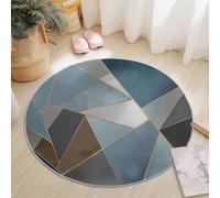 Modern Abstract Geometry Round Rug 90 cm, Blue Gray Washable Non-Slip Circle Rugs, Soft Circular Dining Room Rug Thin Print Flannel Carpet for Bedroom Living Room Office Playroom