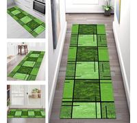 Modern Abstract Green Runner Rug 110x300CM - Soft Polyester Entryway Carpet for Living Room Bedroom Kids Room - Stylish Indoor Mat Non-Slip Floor Rug Home Decor