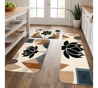 Modern Abstract Kitchen Mats for Floor, Water Lily Design Soft Mats, Cushioned Comfort Washable Decor Rugs for Kitchen Sinks Laundryroom Bathroom 3pcs