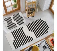Modern Abstract Kitchen Rug Sets 2 Piece, Anti Fatigue Comfort Standing Minimalist Vertical Stripes Kitchen Mats Set, Washable Easy Care Black Floor Mat, for Laundry Room Hallway 50x80cm+50x150cm