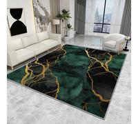 Modern Abstract Luxury Rug - Marble Home Decor, Emerald Green Gold Black Carpet, Washable Non Slip Low Pile, 140 x 200 cm