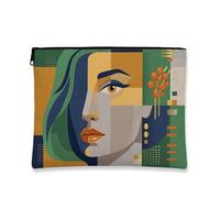 Modern Abstract Makeup Bag, Stylish Green and Orange Cosmetic Travel Pouch for Women, Portable Canvas Zipper Organizer, Everyday Skincare Toiletry Bag, Green, 7x9 Inch, Pouch