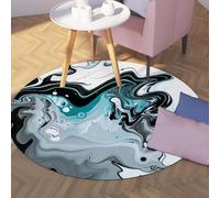 Modern Abstract Marble Swirl Pattern Round Area Rug Black Grey Teal Machine Washable Non Slip Carpet for Office Playroom Floor Accent 240cm