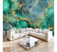 Modern Abstract Marble Texture Gold Leaf Ore Wall Mural 400 x 280 cm Sage Green Non-Woven Photo Wallpaper, Large Wall Covering for Living Room & Bedroom, Paste the Wall