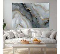 Modern Abstract Marble Texture Gold Lines Modern Framed Canvas Wall Art 100L x 75W cm, Off White Large Giclee Prints Ready to Hang for Living Room Bedroom Office Decor - Wrapped Wood Frame
