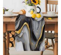 Modern Abstract Marble Texture Table Runner 72 Inches Long, Black Gold Stripe Water Ripple Washable Table Runners Heat-Insulation Kitchen Dining Table Decorations for Home Party Decor 13x72in