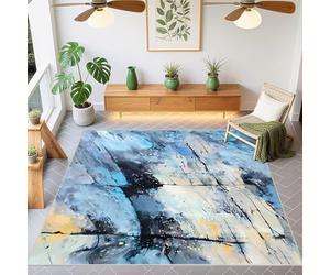 Modern Abstract Non-Slip Kids Rug 200x300cm - Blue & Gray City Kitchen Design for Children's Bedroom & Living Room Perfect for Under Bed & Play Area