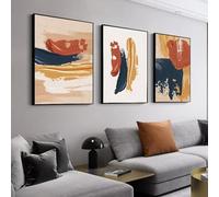 Modern Abstract Painting Canvas Print Poster Picture Nodic Orange Blue Blush Texture Wall Art Painting for Living Room Decor 50x70cm(20x28in) x3 with frame