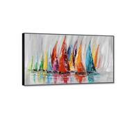Modern Abstract painting on canvas wall art Colorful Sailing Boat Prints and Posters Abstract Wall Art Pictures for Living Room Home Decor With Black Frame Ready to Hang 60x120cm24"x47"