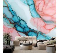 Modern Abstract Pink Blue Marble Texture Wall Mural, Multicolored Mural Wallpaper for Living Room Bedroom Decor Poster Art - Non-Woven Premium Art Print Fleece Photo Wallpaper 350x256 cm Wall Covering