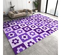 Modern Abstract Purple Checkered Rug ，Bohemia Purple Chessboard Cartoons Flowers Print Bedroom Rug ，Collapsible Rug ，Apply To Living Room Girls Room (100x140cm)