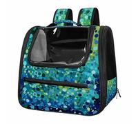 Modern Abstract Raindrop Polka Dots Blue Green (1) Breathable Cat Carrier Backpack - Lightweight Pet Travel Bag for Kitties, Small Dogs & Puppies | Airline-Approved, Anti-Escape Design