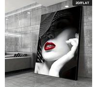 Modern Abstract Red Lips Woman Canvas Art - Elegant Wall Decor for Living Room, Bedroom,Canvas Print Black & White Design(70x100/Frameless)
