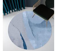 Modern Abstract Round Rug Ø 90 cm Washable Living Room Carpet Ideal for Convertible Sofas & Bedrooms Decorative Grey Yellow & Blue Design