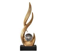 Modern Abstract Sculpture with Crystal Ball, Elegant Flowing Curve Tabletop Ornament for Home Office Desk Decor, Resin Art Statue for Wealth and Good Fortune, 24cm Gold Golden