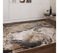 Modern Abstract Shiny Rug Silky Shimmer Soft High-Shine Carpet for Living Room, Bedroom Luxury Geometric and Marbled Patterns Rug Marble AU08 Yellow/Gold, X-Large 200 x 290 cm (6'7"x9'6")