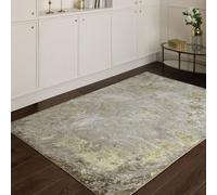 Modern Abstract Shiny Rug Silky Shimmer Soft High-Shine Carpet for Living Room, Bedroom Luxury Geometric and Marbled Patterns Rug Lustre AU06 Yellow/Gold, Very Large 240 x 340 cm (8'x11'2")