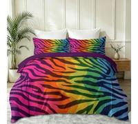 Modern Abstract Soft Microfiber Bedding Set Single, Geometric Stripe Zebra Pattern Duvet Cover with Pillowcases 3 Piece All Season, Machine Washable, Purple