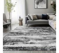 Modern Abstract Striped Area Rug Machine Washable Non-Slip Backing Soft Large Dark Gray and Black Carpet for Living Room & Bedroom (50 x 140 cm)