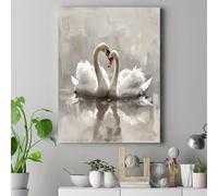 Modern Abstract Swan Framed Canvas Wall Art - Minimalist Animal Painting Artwork for Home Office Decor, Ready to Hang(40x60cm/Canvas Wrap)