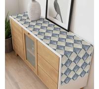 Modern Abstract Table Runner 13x108 inch Geometric Blue Gold Vintage Feather Texture Cotton Linen Dining Table Runner Ideal for Dresser Kitchen Coffee Tables - Machine Washable