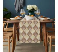 Modern Abstract Table Runner 13x60 inch Geometric Gold Vintage Feather Texture Cotton Linen Dining Table Runner Ideal for Dresser Kitchen Coffee Tables - Machine Washable