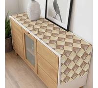 Modern Abstract Table Runner 14x72 inch Geometric Gold Vintage Feather Texture Cotton Linen Dining Table Runner Ideal for Dresser Kitchen Coffee Tables - Machine Washable