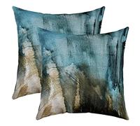 Modern Abstract Throw Pillow Covers 24"x24" Set of 2 Soft Messy Teal Black and Brown Pillow Cases Cushion Covers For Living Room Bedroom Abstract Art Decorative Throw Pillowcases for Sofa Chair