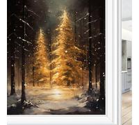 Modern Abstract Tree Window Film Privacy Colorful Christmas Tree Beautiful Snow Decorative Stained Static Cling Window Sticker for Home, 60x90 cm