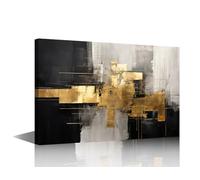 Modern Abstract Wall Art Decor 1 Panels Black and Gold Canvas Art Wall Decor Abstract Art Bedroom Wall Decor Posters & Prints Modern Home Decor Canvas Paintings Framed Ready to Hang (16"Wx24"H)