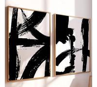 Modern Abstract Wall Art, Set of 2, Black and White Brush Stroke Prints (Unframed) (A2-42 x 59.4cm)