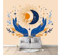 Modern Abstract Wall Mural Bohemia Sun Moon Mystery Stars Celestial Bodies, Non-Woven Wallpaper 250 x 175 cm, Luxury Photo Mural Wall Art Decor for Living Room Office Light Brown