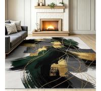 Modern Abstract Washable Non-Slip Area Rug 180 x 270 cm | Luxurious Lines Brushstrokes Printed Low Pile Soft Carpet for Bedroom Throw Beige for Dining Room Office