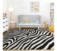 Modern Abstract Washable Stain Resistant Runner Rug 80 x 150 cm, Minimalist Animals Zebra Print Soft Low Pile Non Slip Carpet, for Bedroom Dining Room OfficeBlack White