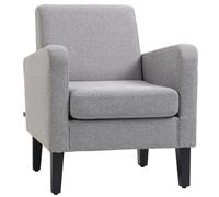 Modern Accent Armchair Linen Fabric Lounge Chair Wood Legs Light Grey