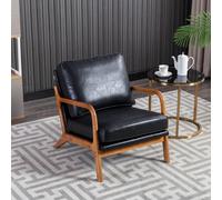 Modern Accent Armchair with Solid Wooden Frame, Soft Cushion, Mid-Century Style, Comfy Chair for Bedroom, Living Room, 65x80x76 cm, Black Aosom.UK