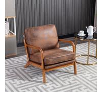Modern Accent Armchair with Solid Wooden Frame, Soft Cushion, Mid-Century Style, Comfy Chair for Bedroom, Living Room, 65x80x76 cm, Coffee Aosom.UK