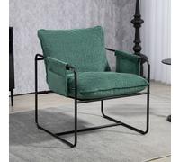 HOMCOM Modern Accent Chair, Chenille Armchair with Side Pockets and Steel Frame, Upholstered Reading Chair for Bedroom, Living Room, Green