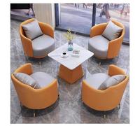 Modern Accent Sofa Set, Microfiber Leather with High-Density Foam Cushions, Includes 1 Table and 4 Chairs, for Living Room, Office, Reception Room