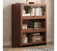 Modern Acrylic Clamshell Display Cabinet with Elevated Base Ideal for Kitchen & Study Room Brown 15.7"x11"x39.3" Clear for Home Decor & Storage