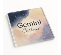 Modern Acrylic Coaster Gemini Gift - Zodiac Celestial Harmony Design with Watercolor and Minimalist Calligraphy Home Decor