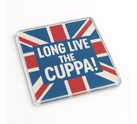 Modern Acrylic Coaster Gift - Union Jack Design 'Long Live the Cuppa!' Patriotic UK Tea Lovers Present