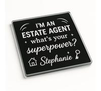 Modern Acrylic Coaster Gift - Unique Estate Agent Design Desk Accessory with Sparkles and Personalised Name