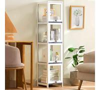 Modern Acrylic Display Cabinet Bamboo Frame Showcase High Capacity Storage Flip-top Door Quick Installation Bookshelf 140x30x32cm (55.1x11.8x12.6in)