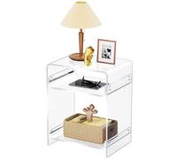 Modern Acrylic Nightstand with Storage Shelf Minimalist Clear Side Table for Bedroom Colorful End Table Record Player Stand Perfect for Hallway & Entryway