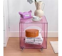 Modern Acrylic Side Table Rolling Small Bedside Cabinet Transparent End Table and Storage Utility Cart for Living Room All Occasion(Pink)